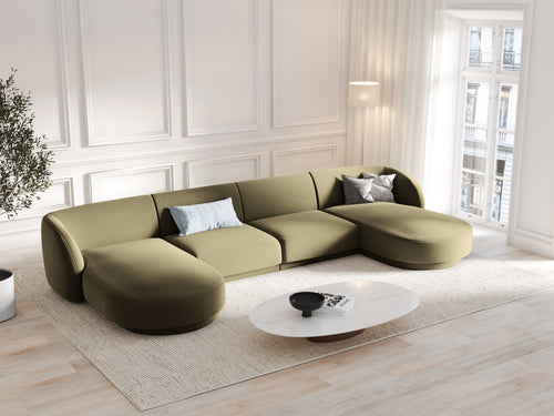 Micadoni Panoramische bank Miley 5-zits, flueel, groente - 156x330x70cm