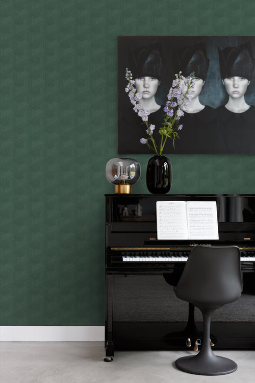 Origin Wallcoverings behang grafisch 3D motief donkergroen - 50 x 900 cm - 347997 - vtwonen shop