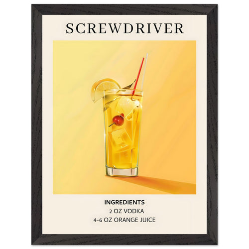 Artfulprints Poster met Lijst Screwdriver cocktail - Ingrediënten   - 30x40 cm - Geel