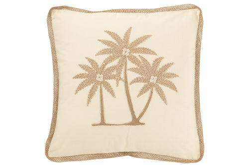J-Line kussen Vierkant Palmbomen - katoen - creme/beige