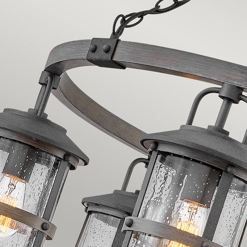 Elstead Hinkley Lakehouse Hanglamp voor buiten, verouderd zink met drijfhoutgrijs, IP44