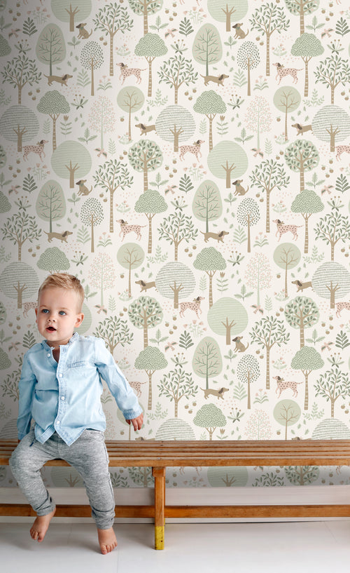 ESTAhome behang honden vergrijsd mintgroen en wit - 53 cm x 10.05 m - 139709 - vtwonen shop