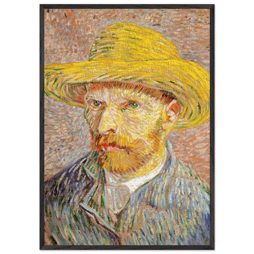 Artfulprints Poster met Lijst Vincent van Gogh - Zelfportret met strohoed   - 70x100 cm - Oranje