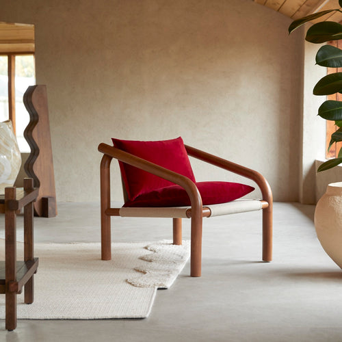 Tikamoon Fauteuil van massief eikenhout en rood fluweel - Rood
