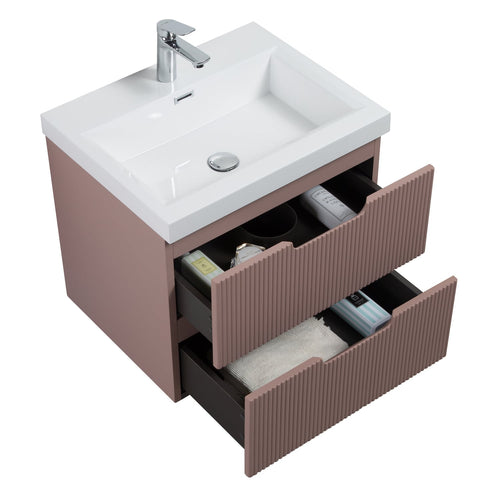 Badplaats Badkamermeubel Set Thermis 60 cm – Mat Roze – Badmeubel met Wastafel