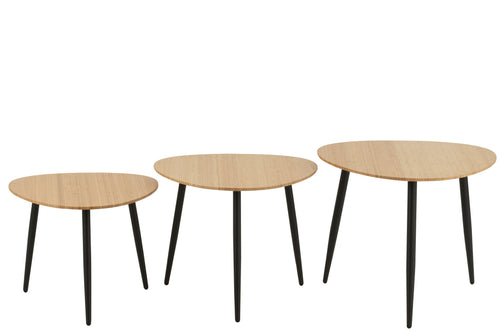 J-Line bijzettafel Palet - bamboe/metaal - naturel/zwart - set van 3
