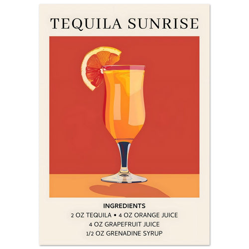 Artfulprints  Tequila Sunrise cocktail - Ingrediënten   poster A4 21x29.7 cm - vtwonen shop