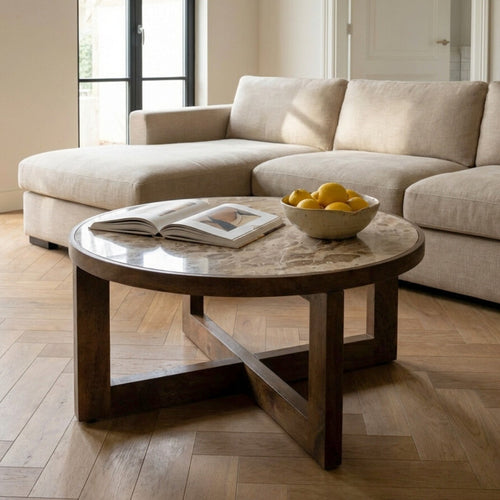DÉJA Living Salontafel Juuka - Donkerbruin Marmer - Ø80cm