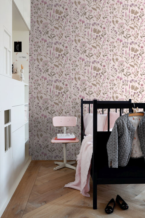 Sanders & Sanders behang veldbloemen lila paars - 50 x 900 cm - 935377