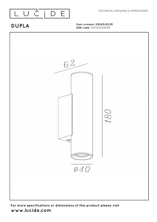 Lucide wandspot DUPLA - 2xGU10 (MR11) - Grijs ijzer