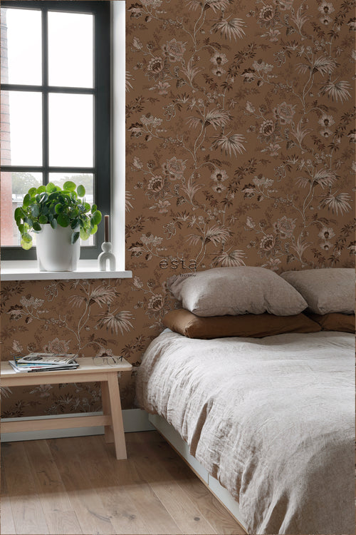 ESTAhome behang vintage bloemen terracotta bruin - 50 x 900 cm - 139403