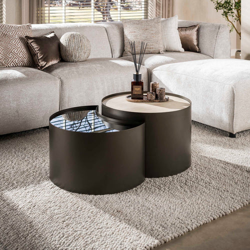 Giga Living Salontafel Metal - Organisch Travertin - Set Van 2