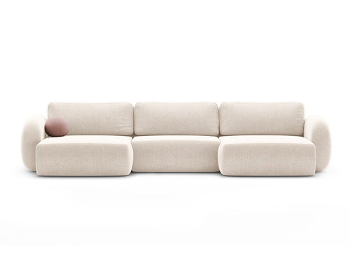 Cosmopolitan Design Converteerbare panoramische bank met opbergdoos Tonale 5-zits, chenille lichtbeige - 149x362x88cm