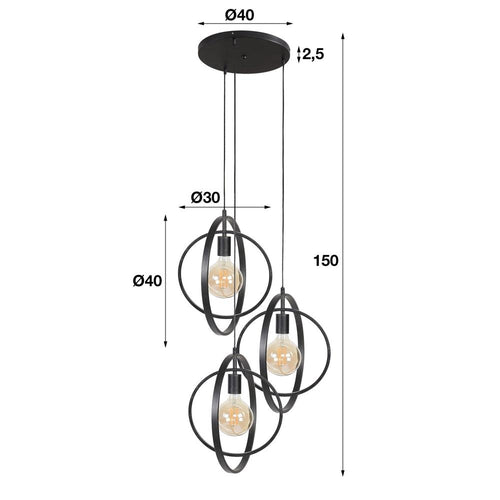 Giga Meubel Hanglamp Turn Around - Zwart - 3-Lichts - 40x40x150cm - vtwonen shop
