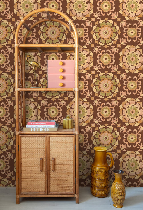 ESTAhome behang tegelmotief bruin en geel - 50 x 900 cm - 131685