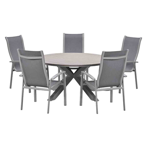 Garden Impressions Tuinset Hilly 6-delig taupe - Tulli tuintafel Ø148x75 cm