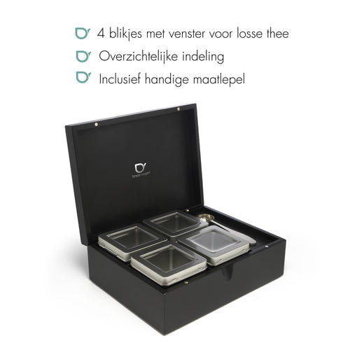 Bredemeijer - Theedoos + 4 blikjes en lepel bamboe zwart - vtwonen shop