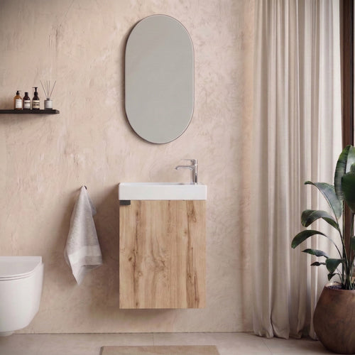 Badplaats Toiletmeubel Keno 50 x 23 cm – Eiken – Fonteinmeubel met Wastafel
