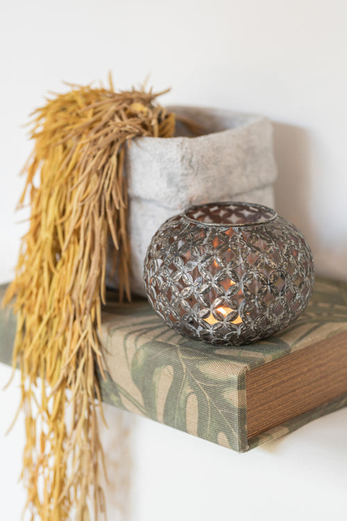 J-Line kaarshouder Cilinder Craquelé - glas - grijs - vtwonen shop