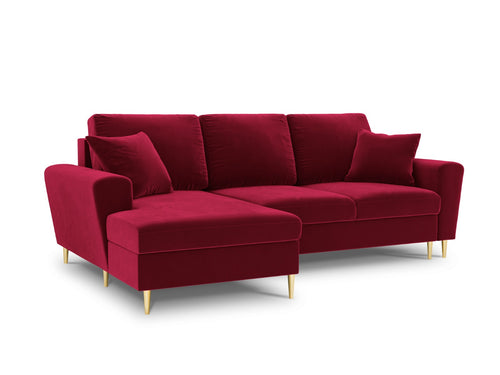 Cosmopolitan Design Uitklapbare hoekbank links met opbergdoos Kyoto 4-zits, flueel, rood - 145x241x88cm