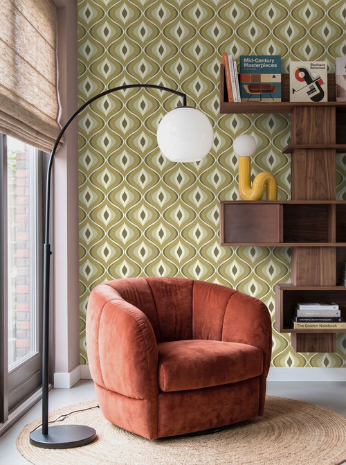 ESTAhome behang retro ornamenten vergrijsd groen - 53 cm x 10.05 m - 130987