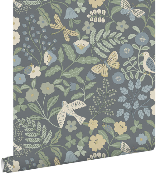 ESTAhome behang bloemen en vogels blauw en groen - 50 x 900 cm - 131464 - vtwonen shop