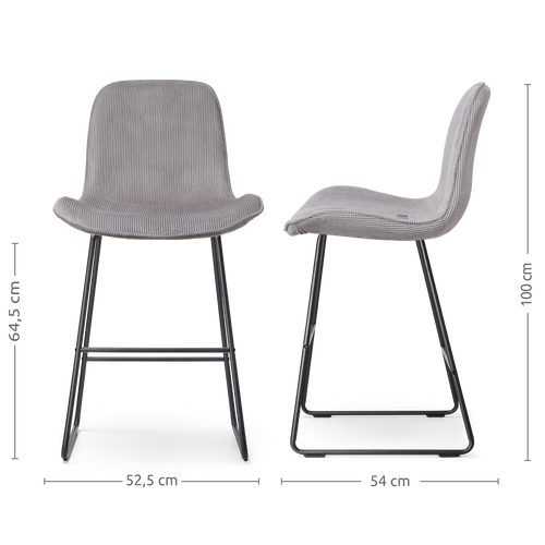 Nolon Nino-Fé Barkruk Ribstof Warm Grijs - Zwart Onderstel - 65 cm