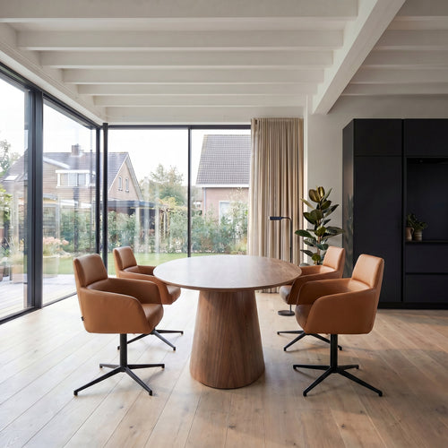 Furnhouse eetkamerstoelen armleuning Marco - Cognacbruin - Leer - Set van 4