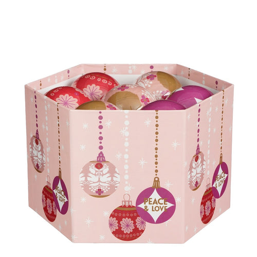 House of Seasons Cadeau Set Kerstballen Peace & Love - 14 Stuks - Ø8 cm - Onbreekbaar - Roze