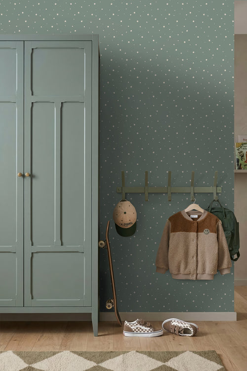 ESTAhome behang sterretjes vergrijsd groen - 53 cm x 10.05 m - 139689