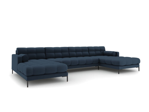 Cosmopolitan Design Panoramische bank Bali 7-zits, structurele stof, blauw - 185x383x75cm