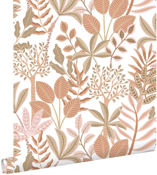 ESTAhome behang bladeren terracotta, bruin en roze - 50 x 900 cm - 131491 - vtwonen shop