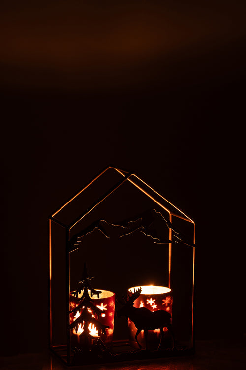 J-Line theelichthouder 2 Glazen - ijzer - bruin - vtwonen shop