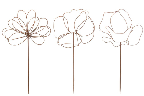J-Line decoratie Tuin Bloemen - ijzer - roest - 3 stuks - vtwonen shop