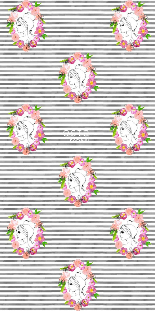 ESTAhome XXL behang Parisienne zwart, wit, roze, geel en groen - 50 x 900 cm - 158817