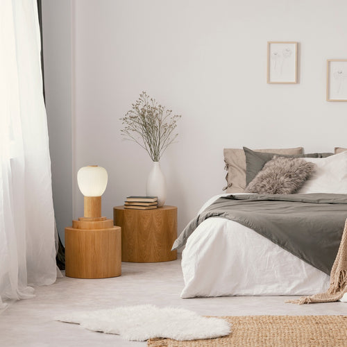 Searchlight Ella Tafellamp Hout & Opaal Geribbeld Glas