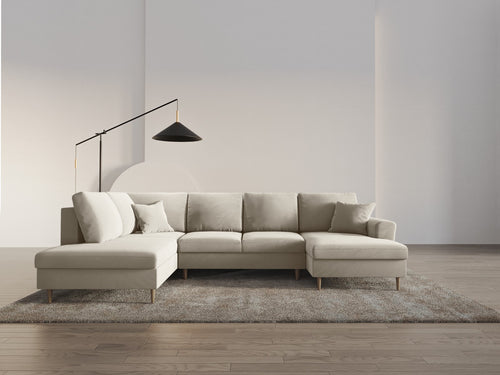 Cosmopolitan Design Links panoramische slaapbank met opbergdoos Kyoto 7-zits, flueel lichtbeige - 194x313x88cm