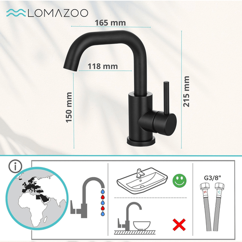 LOMAZOO wastafelkraan Pollux - mengkraan - zwart
