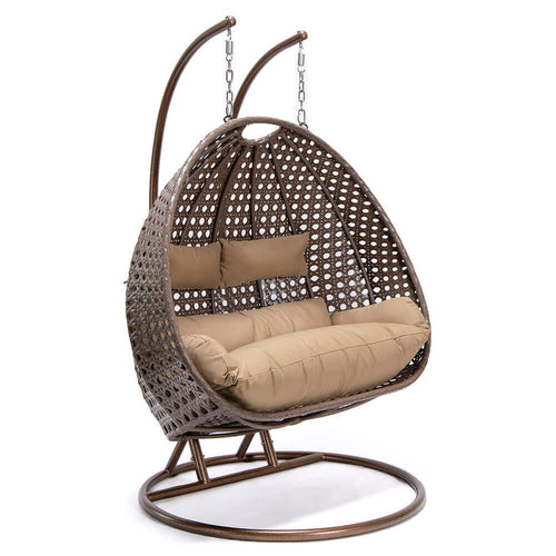 Home Deluxe - Polyrattan hangstoel met regenhoes TWIN | Kleur: Bruin, Kenmerken: incl. regenhoes