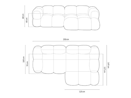 Cosmopolitan Design rechter hoekbank Loretto 3-zits, structurele stof pastelblauw - 147x250x68cm