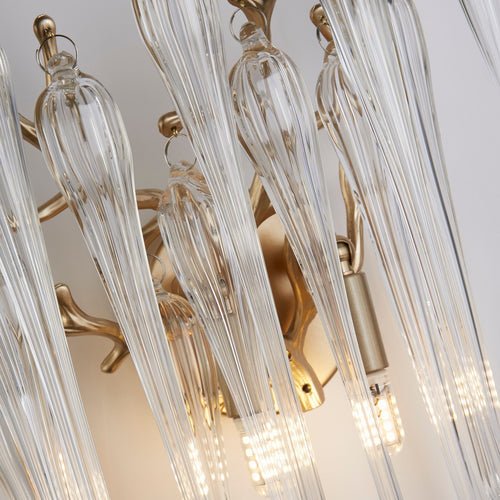 Searchlight Heritage 2-lichts wandlamp, goudkleurig metaal en heldere glazen druppels