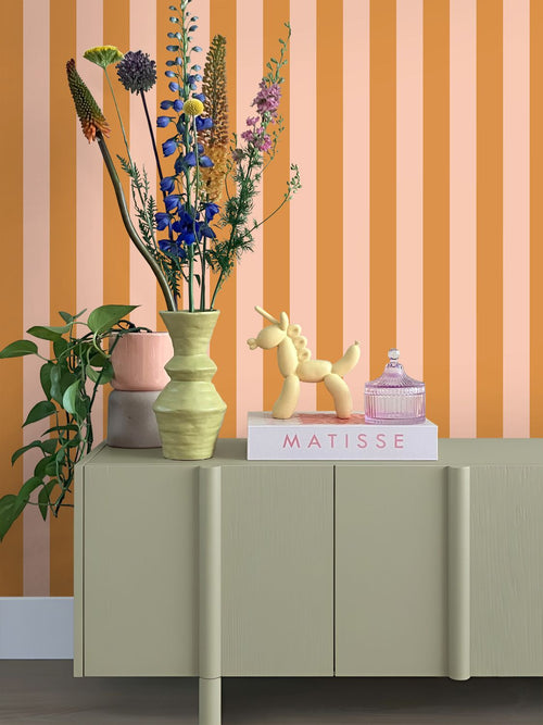 ESTAhome behang strepen oranje en roze - 0.53 x 10.05 m - 131924