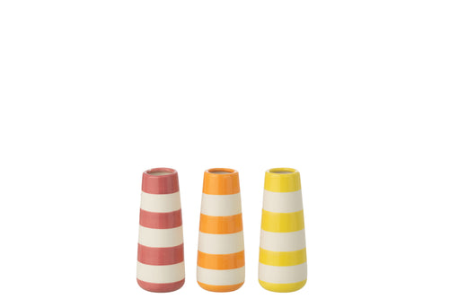 J-Line decoratie Vaas Gestreept Porselein - polyresin - small - doos van 3