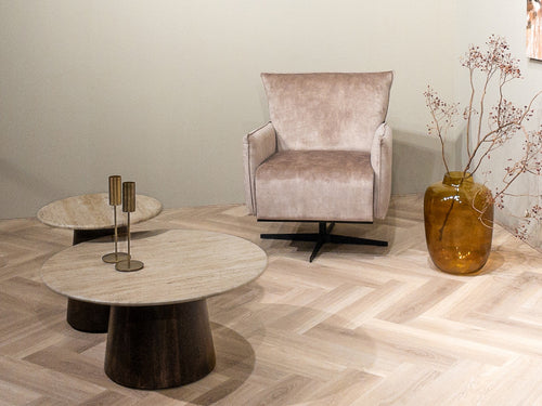 Livingfurn salontafel Valentino - Round 75cm - mangohout/travertin