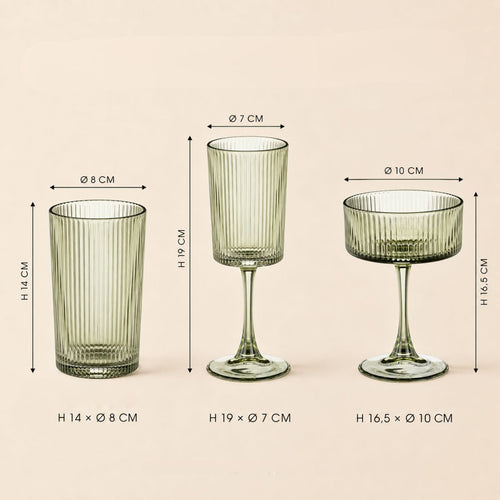 Mica Decorations Grigio Drinkglas Groen - Longdrinkglas van Glas met Subtiele Ribbelstructuur - Stijlvol Drinkglas voor Water, Frisdrank en Cocktails