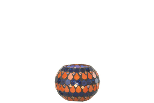 J-Line theelichthouder Mozaiek Druppel - glas - oranje/blauw - small