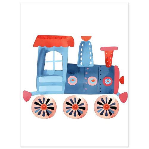 Artfulprints Poster Kleine locomotief   - 30x40 cm - Blauw
