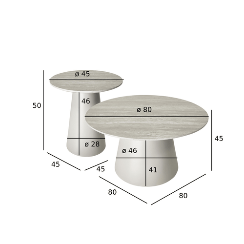 Furnhouse salontafel set Tango - Lichtgrijs - Ø 45/80 cm