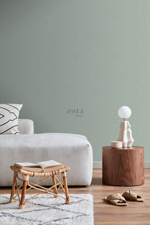 ESTAhome behang hexagon celadon groen - 53 cm x 10.05 m - 148750