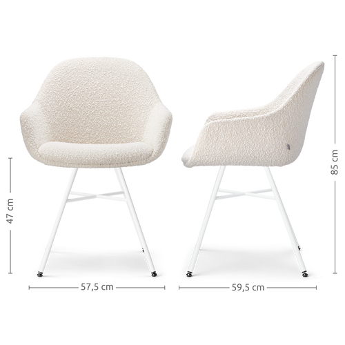 Nolon Noa-Mae Eetkamerstoelen Set van 2 - Bouclé Beige - Witte Poten - vtwonen shop